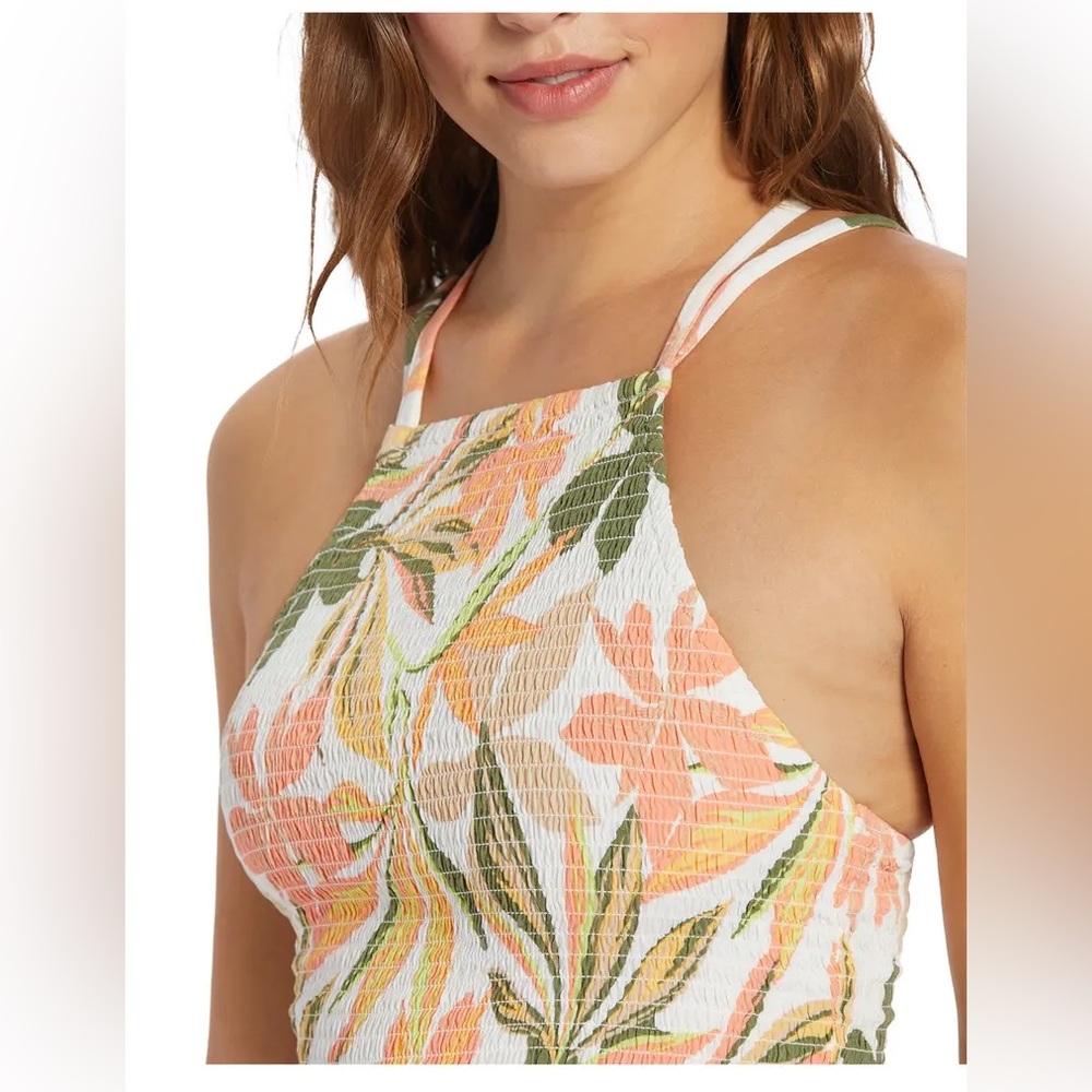 Roxy Floral Halter Maxi Dress in Peach, Olive & Cream Floral Print, L - Picture 4 of 10